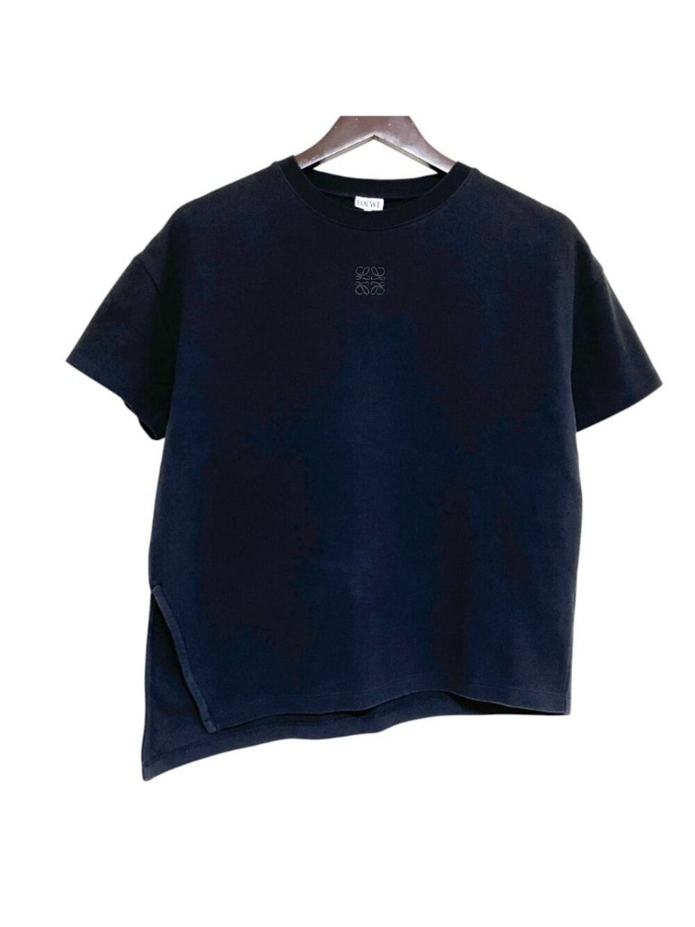 Loewe Anagram Embroidery Asymmetric Design Short Sleeve T-Shirt Black Spring XS